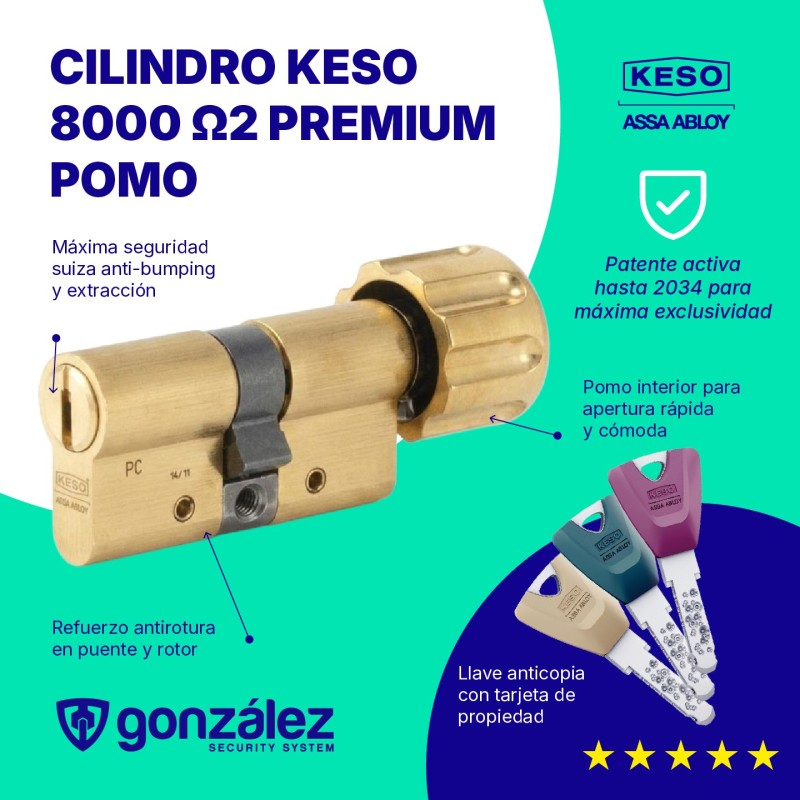 Bombín de seguridad KESO 8000 Ω2 OMEGA PREMIUM CON POMO