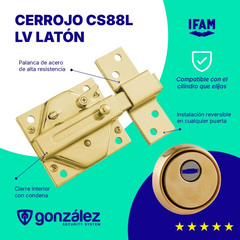 Cerrojo CS88L LV Laton | Seguridad | Ferretería González
