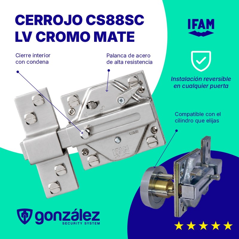 Cerrojo CS88SC LV Cromo Mate | Ferretería González