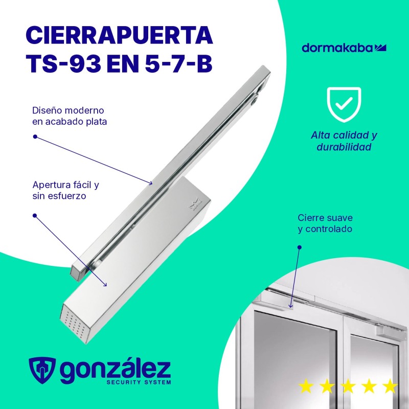 Cierrapuerta TS-93 en 5-7-B Plata | Ferretería González