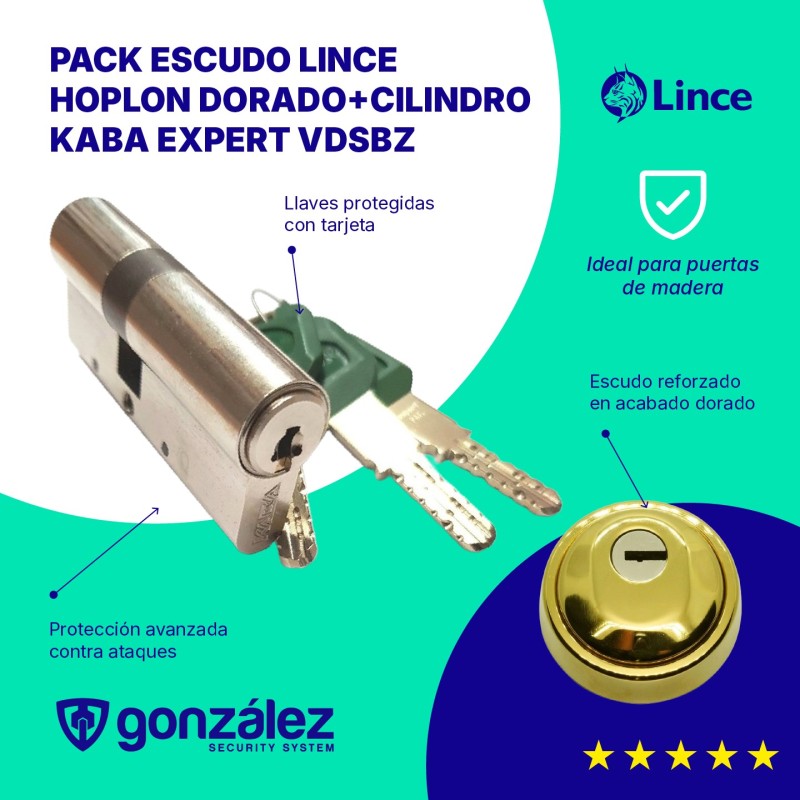 Pack Escudo Lince HOPLON DORADO + Cilindro KABA