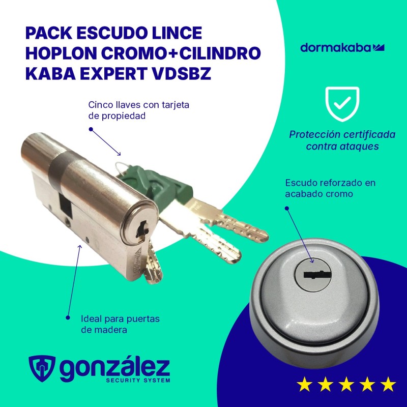 Pack Escudo Lince HOPLON CROMO + Cilindro KABA
